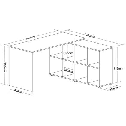 Imagem de Escrivaninha Mesa Escritório Ergonômica e Atemporal em L com 8 Nichos para Armazenamento Nero