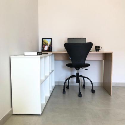 Imagem de Escrivaninha Mesa Escritório Ergonômica e Atemporal em L com 8 Nichos para Armazenamento Nero