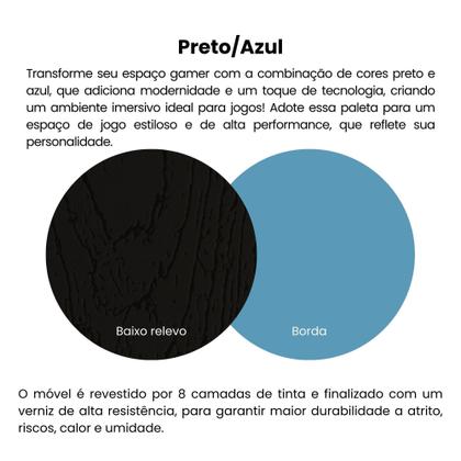 Imagem de Escrivaninha Mesa Escritório Gamer com Suporte para Gabinete, Mesa para Computador 1 Gaveta 160,5cm Preto e Azul