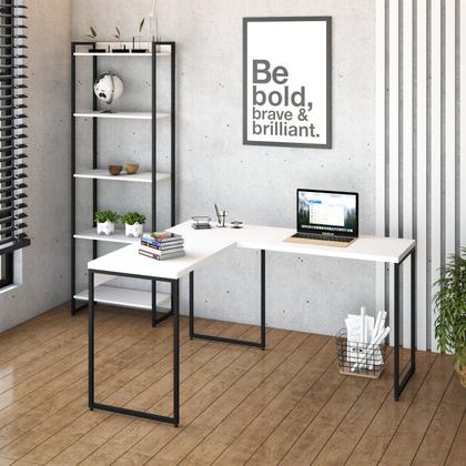 Imagem de Escrivaninha Mesa Escritório L Estilo Dynamica 140cm Industrial Yescasa Branco Chess e Preto