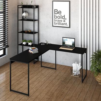 Imagem de Escrivaninha Mesa Escritório L Estilo Dynamica 140cm Industrial Yescasa Preto Ônix e Preto