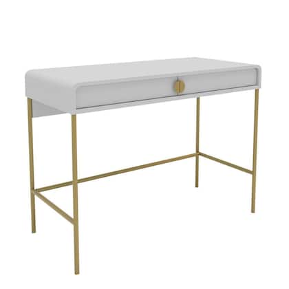 Imagem de Escrivaninha Mesa Escritório Luna Pés Dourados 2 Gavetas 100cm Industrial Branco e Dourado