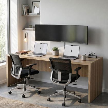 Imagem de Escrivaninha Mesa Escritório ME4185 2 Lugares 180cm Amêndoa Marrom