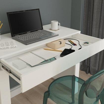 Imagem de Escrivaninha Mesa Escritório Multiuso Cléo 1 Gaveta 95cm Branca