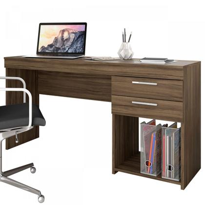 Imagem de Escrivaninha Mesa Escritório Office 2 Gavetas 121cm Nogal Trend