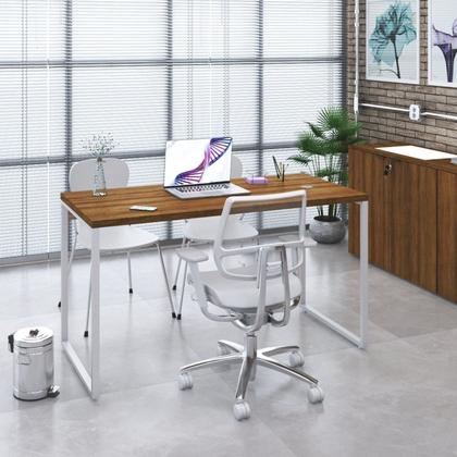Imagem de Escrivaninha Mesa Escritório Office Estilo Kuadra 135cm Industrial Lamina Mel e Branco Marrom