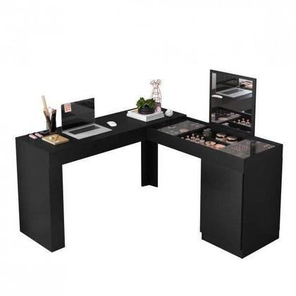 Imagem de Escrivaninha Mesa Escritório Penteadeira de Canto 136x136cm com Espelho 1 Porta Star