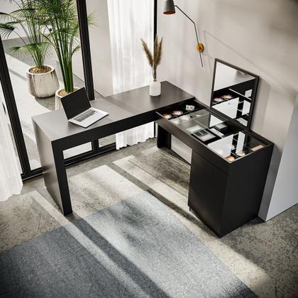 Imagem de Escrivaninha Mesa Escritório Penteadeira de Canto 136x136cm com Espelho 1 Porta Star