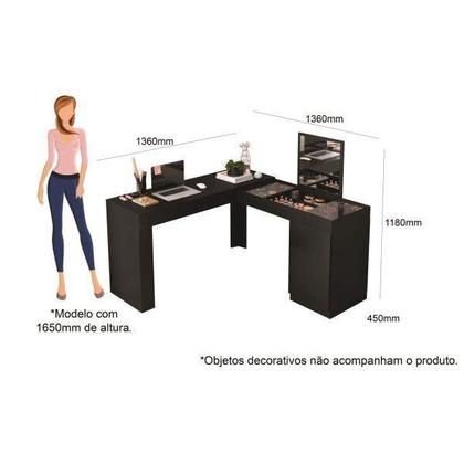 Imagem de Escrivaninha Mesa Escritório Penteadeira de Canto 136x136cm com Espelho 1 Porta Star