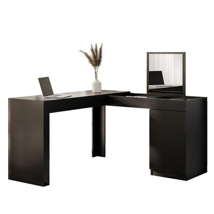 Imagem de Escrivaninha Mesa Escritório Penteadeira de Canto 136x136cm com Espelho 1 Porta Star