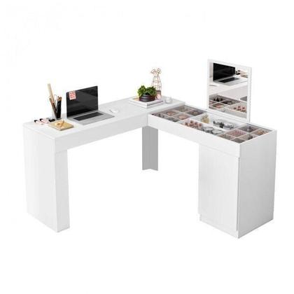 Imagem de Escrivaninha Mesa Escritório Penteadeira de Canto 136x136cm com Espelho 1 Porta Star