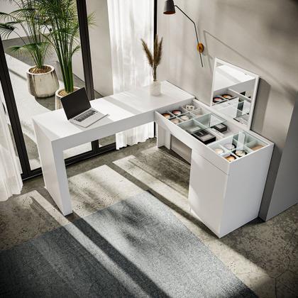 Imagem de Escrivaninha Mesa Escritório Penteadeira de Canto 136x136cm com Espelho 1 Porta Star