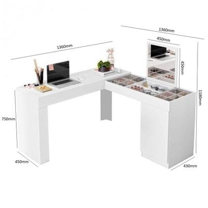 Imagem de Escrivaninha Mesa Escritório Penteadeira de Canto 136x136cm com Espelho 1 Porta Star