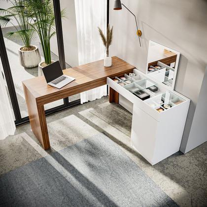 Imagem de Escrivaninha Mesa Escritório Penteadeira de Canto 136x136cm com Espelho 1 Porta Star