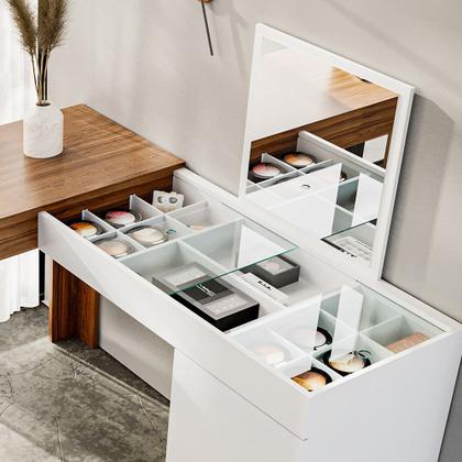 Imagem de Escrivaninha Mesa Escritório Penteadeira de Canto 136x136cm com Espelho 1 Porta Star