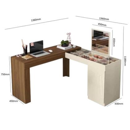 Imagem de Escrivaninha Mesa Escritório Penteadeira de Canto 136x136cm com Espelho 1 Porta Star