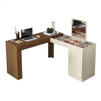 Imagem de Escrivaninha Mesa Escritório Penteadeira de Canto 136x136cm com Espelho 1 Porta Star