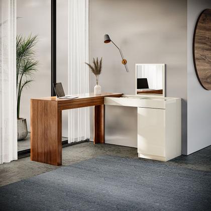 Imagem de Escrivaninha Mesa Escritório Penteadeira de Canto 136x136cm com Espelho 1 Porta Star