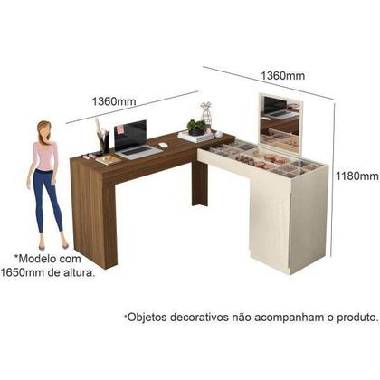 Imagem de Escrivaninha Mesa Escritório Penteadeira de Canto 136x136cm com Espelho 1 Porta Star
