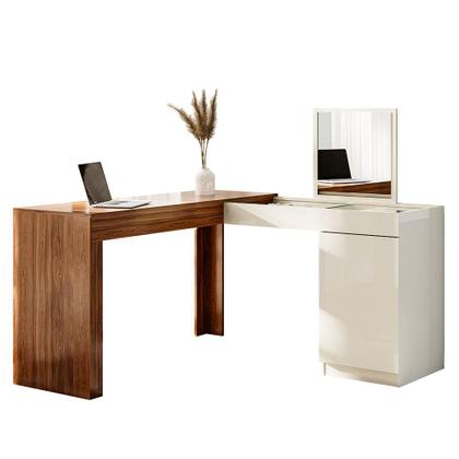 Imagem de Escrivaninha Mesa Escritório Penteadeira de Canto 136x136cm com Espelho 1 Porta Star