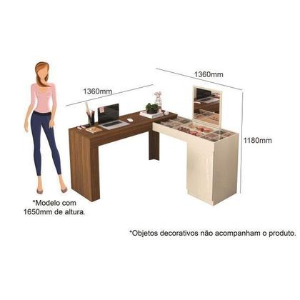 Imagem de Escrivaninha Mesa Escritório Penteadeira de Canto 136x136cm com Espelho 1 Porta Star