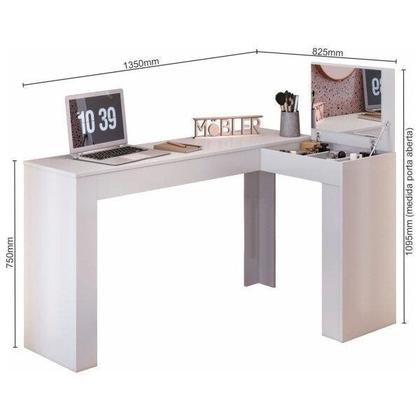 Imagem de Escrivaninha Mesa Escritório Penteadeira em L Porta Objetos 135x82cm Jade