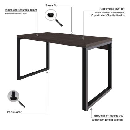 Imagem de Escrivaninha Mesa Escritório Yon Operacional 135x70x75 135cm Industrial Terracota e Preto Marrom
