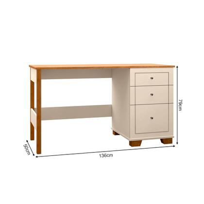 Imagem de Escrivaninha Mesa Fênix com 3 Gavetas Off-white/nature