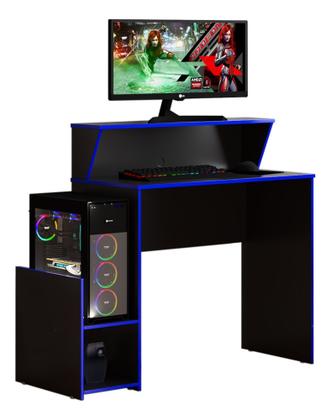 Imagem de Escrivaninha Mesa Gamer Computador Notebook Preto Com Detalhe Em Azul