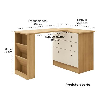 Imagem de Escrivaninha Mesa Giratoria Nicho Lateral Gavetas Gavetão Para Escritorio Quarto Estudar Estudo Trabalho Escolar Freijó OFF