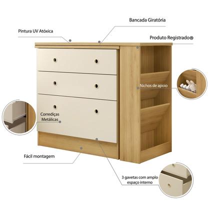 Imagem de Escrivaninha Mesa Giratoria Nicho Lateral Gavetas Gavetão Para Escritorio Quarto Estudar Estudo Trabalho Escolar Freijó OFF