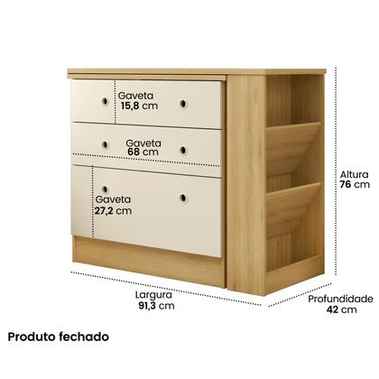 Imagem de Escrivaninha Mesa Giratoria Nicho Lateral Gavetas Gavetão Para Escritorio Quarto Estudar Estudo Trabalho Escolar Freijó OFF