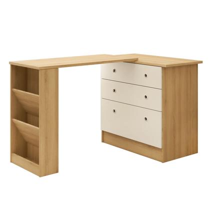 Imagem de Escrivaninha Mesa Giratoria Nicho Lateral Gavetas Gavetão Para Escritorio Quarto Estudar Estudo Trabalho Escolar Freijó OFF