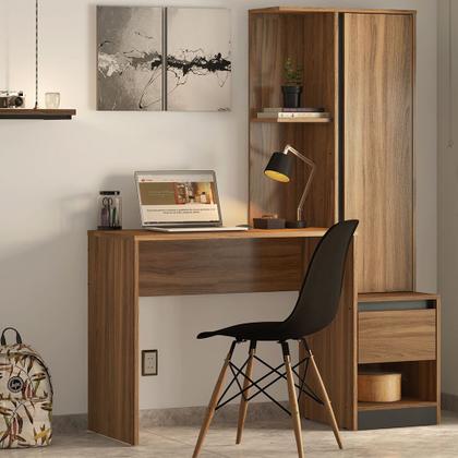 Imagem de Escrivaninha Mesa P/ Computador Com Armário Politorno Amendola/Grafito Home Office Escritório - Mercado dos Móveis