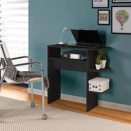 Imagem de Escrivaninha Mesa P/ Escritório Madeira MDF Prateleira Preta