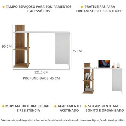 Imagem de Escrivaninha Mesa para Computador Dubai Multimóveis Branca/Rustic
