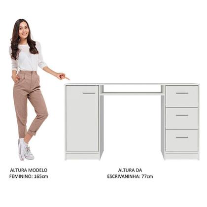 Imagem de Escrivaninha Mesa para Computador Madesa Alaska 3 Gavetas 1 Porta - Branco
