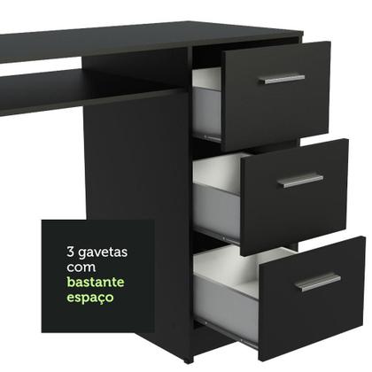 Escrivaninha Mesa para Computador Madesa Alaska 3 Gavetas 1 Porta - Preto Imagem de Escrivaninha Mesa para Computador Madesa Alaska 3 Gavetas 1 Porta - Preto