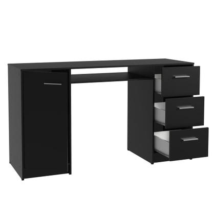Escrivaninha Mesa para Computador Madesa Alaska 3 Gavetas 1 Porta - Preto Imagem de Escrivaninha Mesa para Computador Madesa Alaska 3 Gavetas 1 Porta - Preto