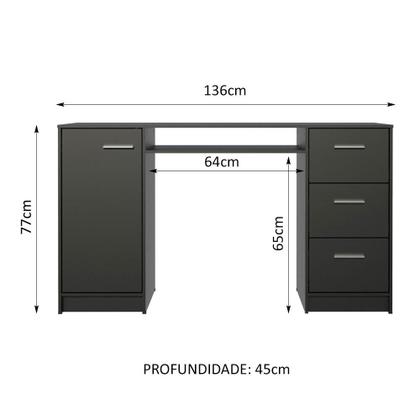 Escrivaninha Mesa para Computador Madesa Alaska 3 Gavetas 1 Porta - Preto Imagem de Escrivaninha Mesa para Computador Madesa Alaska 3 Gavetas 1 Porta - Preto