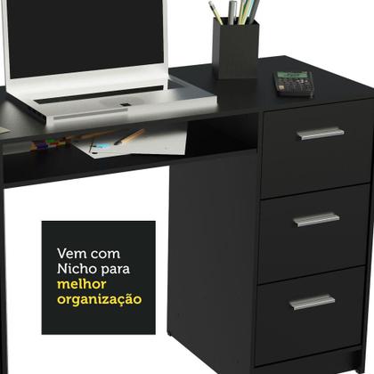 Escrivaninha Mesa para Computador Madesa Alaska 3 Gavetas 1 Porta - Preto Imagem de Escrivaninha Mesa para Computador Madesa Alaska 3 Gavetas 1 Porta - Preto
