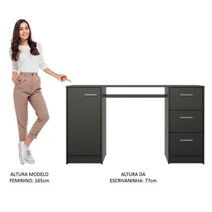 Imagem de Escrivaninha Mesa para Computador Madesa Alaska 3 Gavetas 1 Porta - Preto