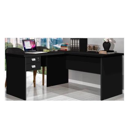 Imagem de Escrivaninha / Mesa Para Computador Modelo Em L TAUR 2 Gavetas Sendo 1 com Chave Com Puxadores Cromados Cor Preto
