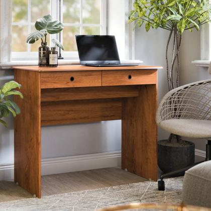 Imagem de Escrivaninha Mesa Para Computador Notebook Com 2 Gavetas Home Office 90 cm Na Cor Freijó