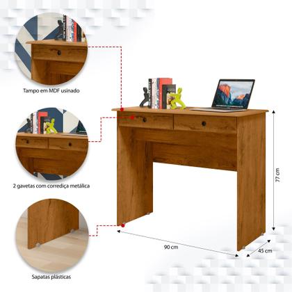 Imagem de Escrivaninha Mesa Para Computador Notebook Com 2 Gavetas Home Office 90 cm Na Cor Freijó