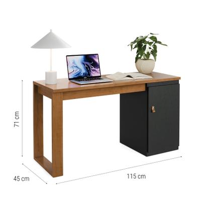 Imagem de Escrivaninha Mesa Para Computador Paris 120cm Home Office Estudo Escritório Mdf Mdp 1 Porta Armário Lateral Puxador De Couro
