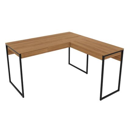 Imagem de Escrivaninha Mesa para Escritório em L Angular Industrial 136x74cm Amêndoa Preto