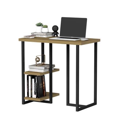 Imagem de escrivaninha mesinha para computador desktop notebook industrial quarto apartamento pequena prateleira mali 76cm home office pes de ferro