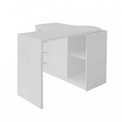 Imagem de Escrivaninha Minimalista em L com 1 armário e 4 gavetas com ótimo espaço de armazenamento Logan