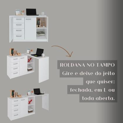Imagem de Escrivaninha Minimalista em L com 1 armário e 4 gavetas com ótimo espaço de armazenamento Logan